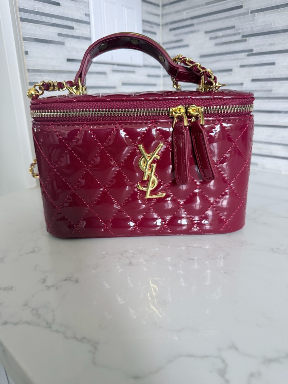 Fashion Pink Quilted Patent Vanity Bag